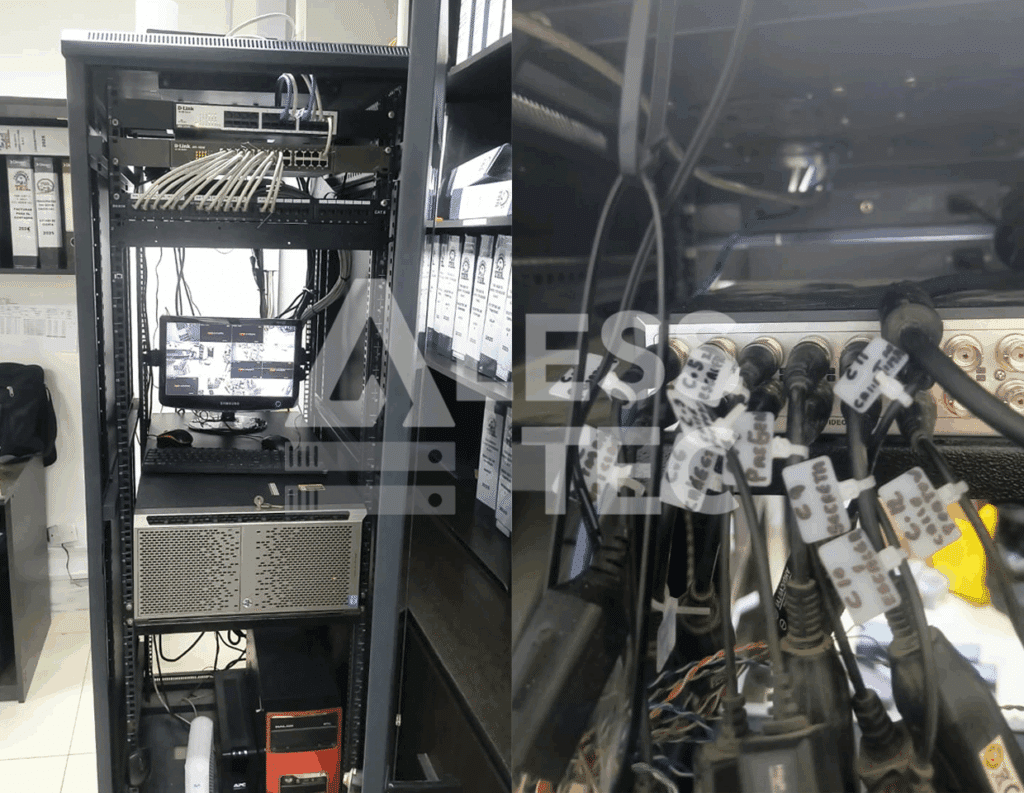 Instalación de cableado estructurado CAT6 terminada y etiquetada profesionalmente.