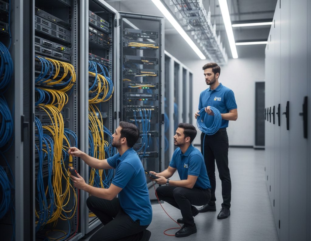 Equipo de trabajo productivo en una oficina moderna, simbolizando la eficiencia después de recibir TI support de alta calidad.