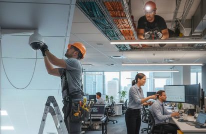 Equipo de trabajo productivo en una oficina moderna, simbolizando la eficiencia después de recibir TI support de alta calidad.
