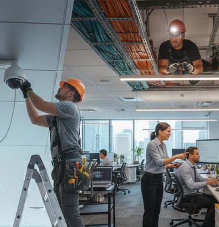 Equipo de trabajo productivo en una oficina moderna, simbolizando la eficiencia después de recibir TI support de alta calidad.
